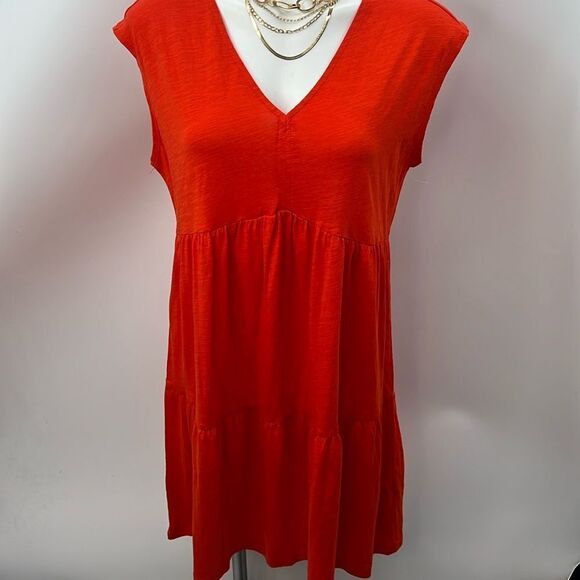 Social Standard by Sanctuary red orange V neck tiered dress medium - Picture 1 of 5